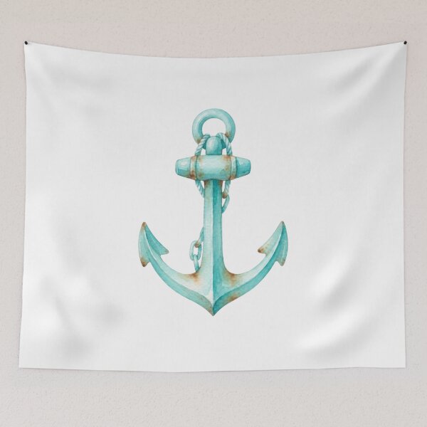 Item preview, Watercolor Mint Blue Anchor with Rustic Rust Details - Nautical Maritime Illustration designed and sold by VibranPalette.