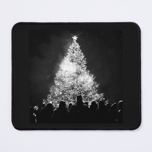Item preview, Black and White Christmas Tree Lighting with Festive Crowd designed and sold by inkoutninja.