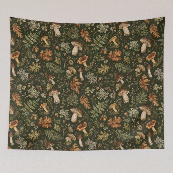 Item preview, Woodland Mushroom Tossed Repeat Pattern designed and sold by VerdantStudio.