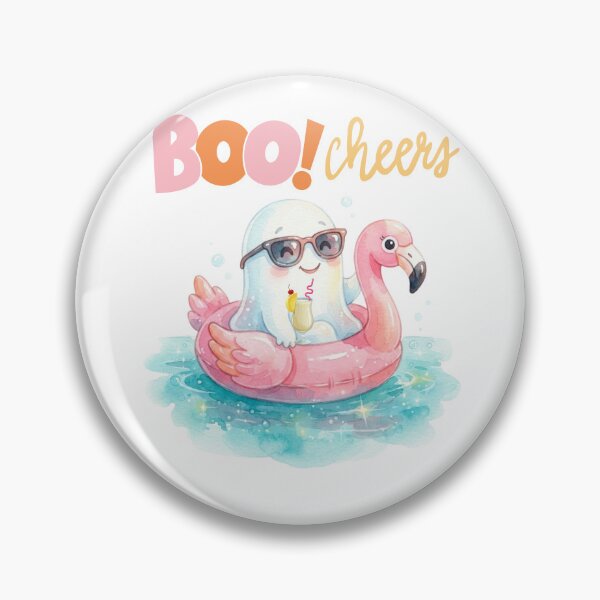 Item preview, Cute Summer Ghost on Flamingo Pool Float with Cocktail designed and sold by VibranPalette.