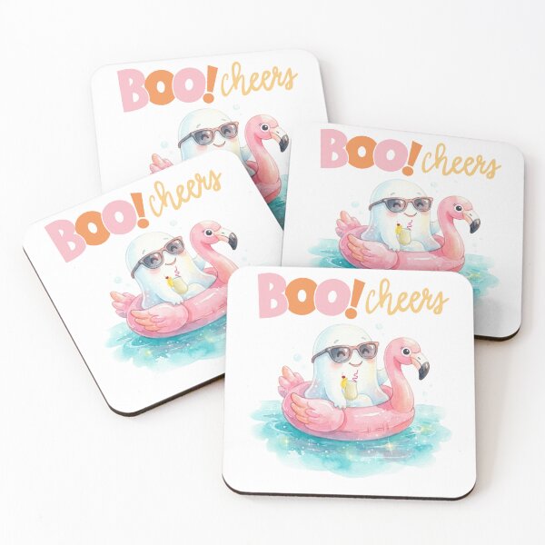 Item preview, Cute Summer Ghost on Flamingo Pool Float with Cocktail  designed and sold by VibranPalette.
