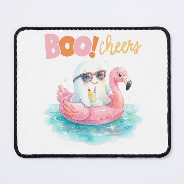 Item preview, Cute Summer Ghost on Flamingo Pool Float with Cocktail designed and sold by VibranPalette.