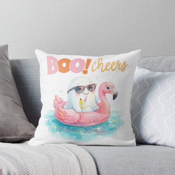 Item preview, Cute Summer Ghost on Flamingo Pool Float with Cocktail designed and sold by VibranPalette.