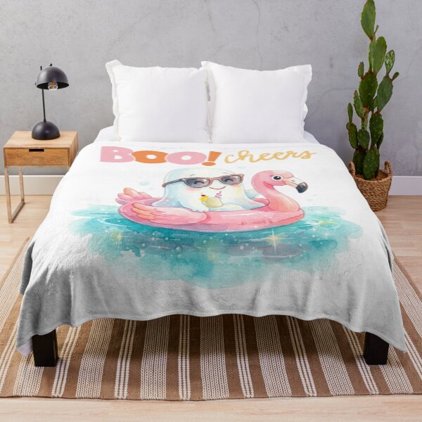 Item preview, Cute Summer Ghost on Flamingo Pool Float with Cocktail designed and sold by VibranPalette.