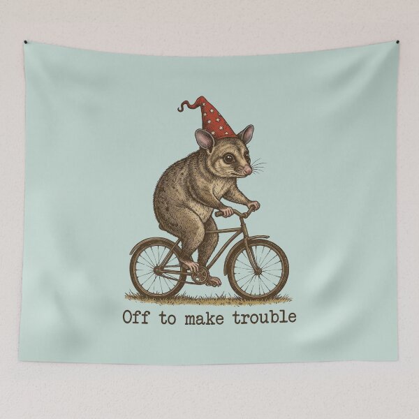 Item preview, Off to Make Trouble Funny Possum Cycling designed and sold by NosandEdgy.