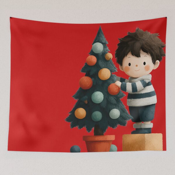 Item preview, Cute Little Boy Decorating A Cozy Christmas Tree designed and sold by colorful-white.
