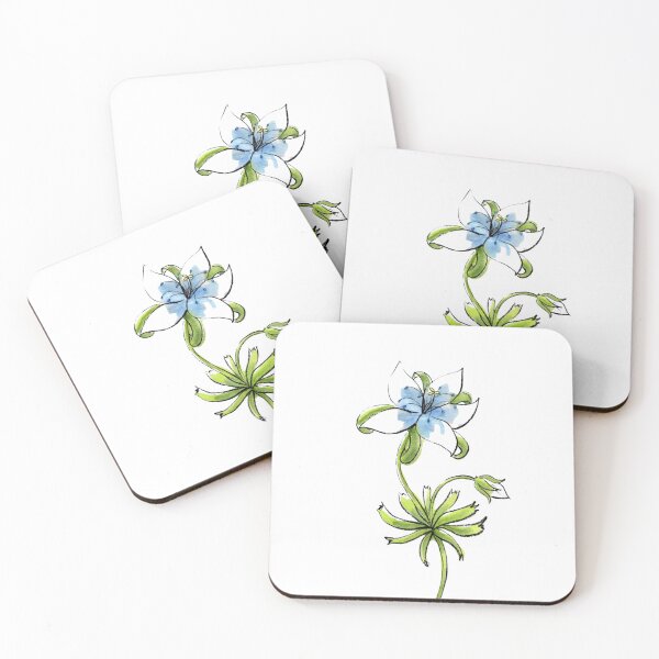 Item preview, Luminous Blue Fantasy Flower Watercolor Ink Drawing designed and sold by Charmed-Ink.