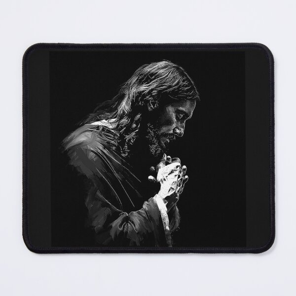 Item preview, Jesus Praying in the Darkness Black and White Christian Art designed and sold by inkoutninja.