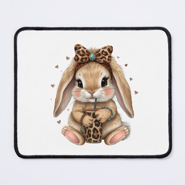Item preview, Cute Bunny Leopard Bow Iced Coffee designed and sold by Oddifys.