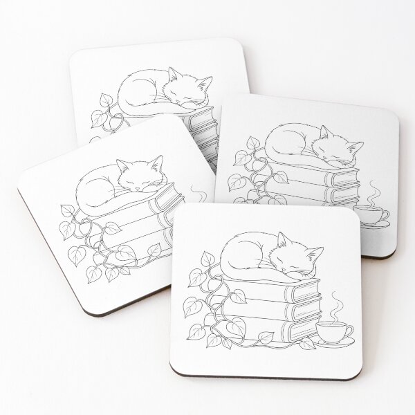 Item preview, Sleeping Cat with Books and Tea designed and sold by Nitta Studio.