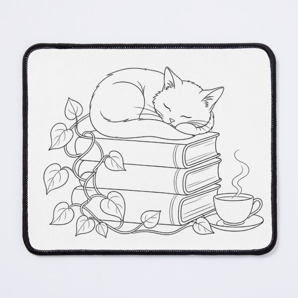Item preview, Sleeping Cat with Books and Tea designed and sold by Nitta Studio.