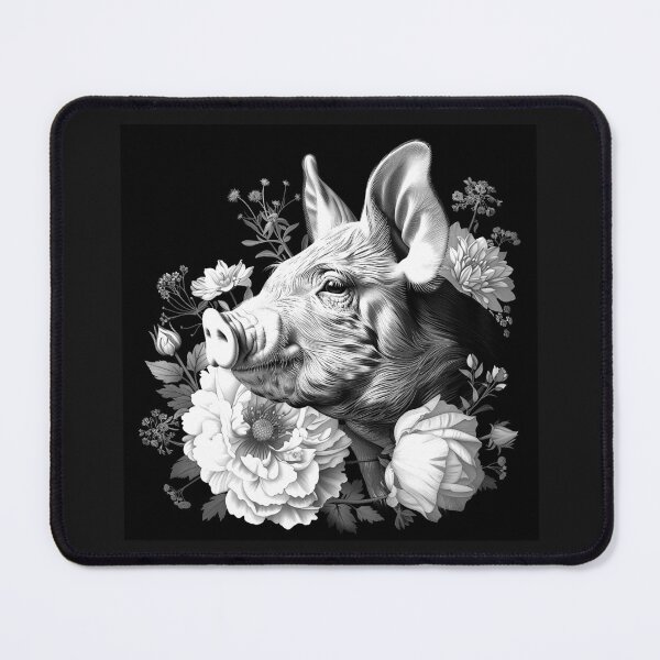 Item preview, Floral Pig Portrait in Black and White Botanical Art designed and sold by inkoutninja.