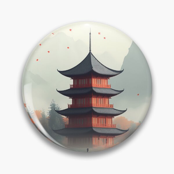 Item preview, Japanese Pagoda Autumn Bridge Red Maple Misty Garden designed and sold by juniorcastros.