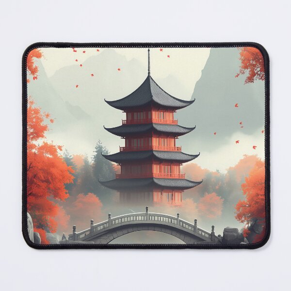 Item preview, Japanese Pagoda Autumn Bridge Red Maple Misty Garden designed and sold by juniorcastros.
