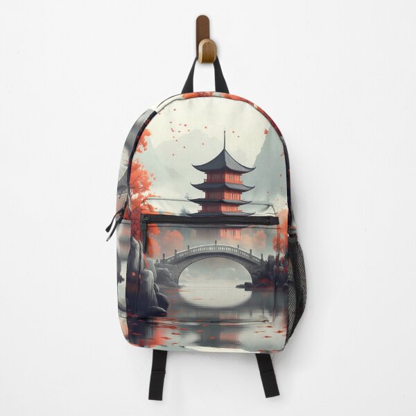 Item preview, Japanese Pagoda Autumn Bridge Red Maple Misty Garden designed and sold by juniorcastros.