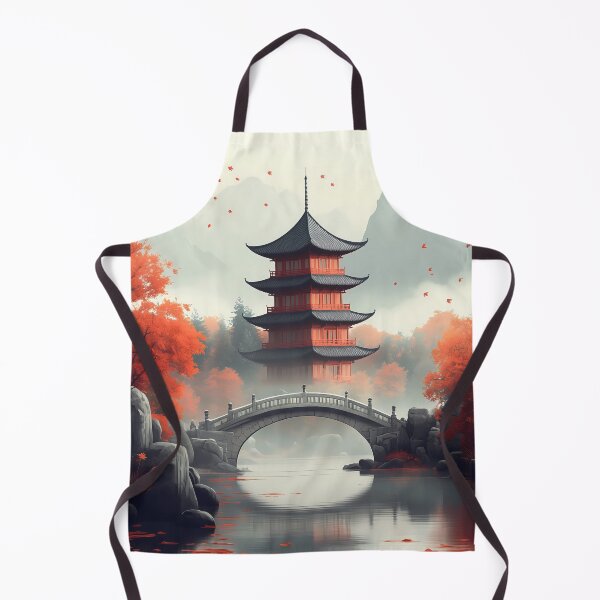 Item preview, Japanese Pagoda Autumn Bridge Red Maple Misty Garden designed and sold by juniorcastros.