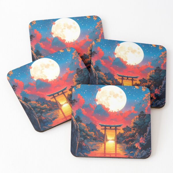 Item preview, Japanese Torii Gate Full Moon Sunset River Reflection designed and sold by juniorcastros.