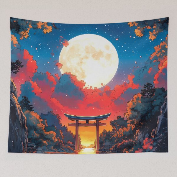 Item preview, Japanese Torii Gate Full Moon Sunset River Reflection designed and sold by juniorcastros.