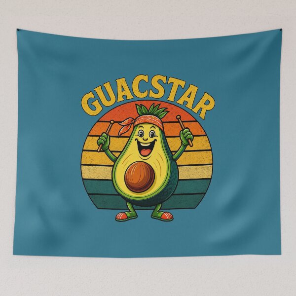 Item preview, Guac Star - Retro Avocado Drummer - Funny Food Pun designed and sold by Graphic Vibe Designs.