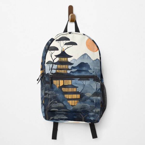 Item preview, Japanese Pagoda Minimal Sun Blue Mountain Pine Landscape designed and sold by juniorcastros.