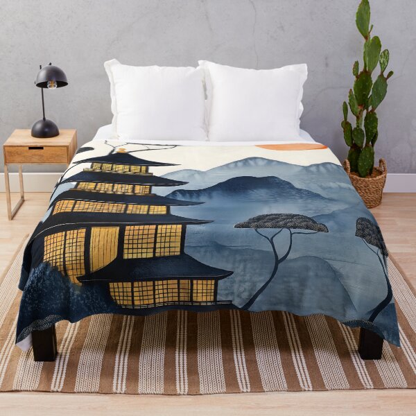 Item preview, Japanese Pagoda Minimal Sun Blue Mountain Pine Landscape designed and sold by juniorcastros.