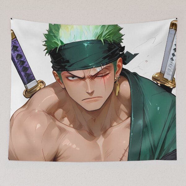 Item preview, Roronoa Zoro One Piece Fierce Green Hair Samurai Pose designed and sold by Zwjona.