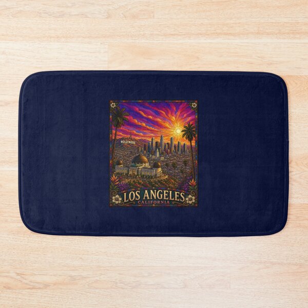 Item preview, Los Angeles Stained Glass Art | Griffiths Observatory | Downtown LA Skyline | Colorful Sunset Wall Art designed and sold by Swanny's Custom T-shirt and Gift Designs.