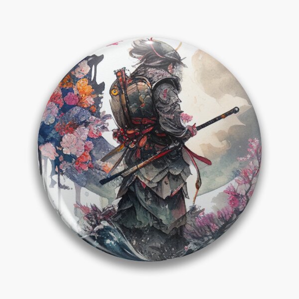 Item preview, Watercolor Samurai Standing Among Waves and Cherry Blossoms designed and sold by NithskeBR.