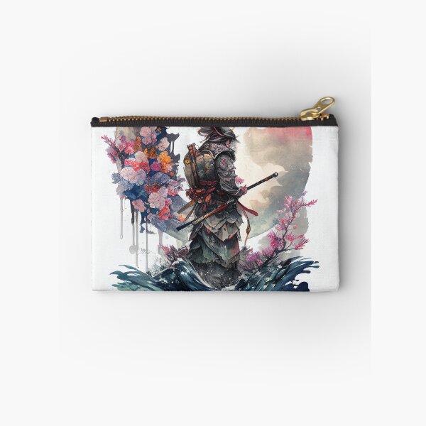 Item preview, Watercolor Samurai Standing Among Waves and Cherry Blossoms designed and sold by NithskeBR.