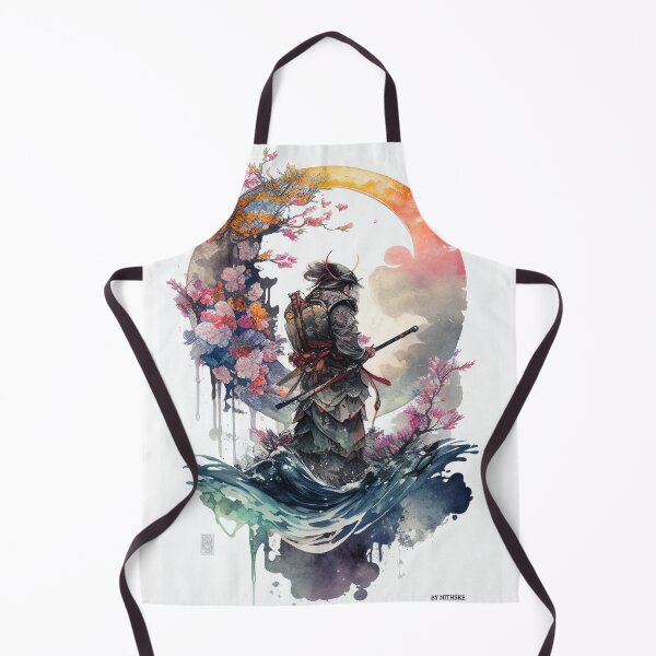 Item preview, Watercolor Samurai Standing Among Waves and Cherry Blossoms designed and sold by NithskeBR.