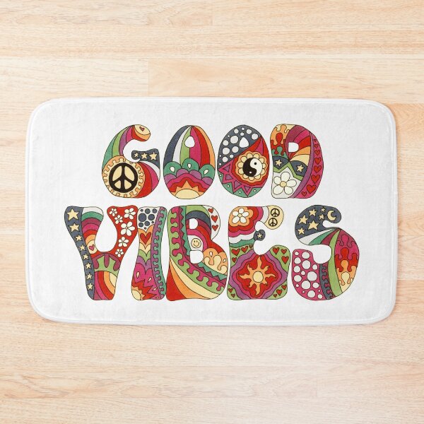 Item preview, Vintage Psychedelic Good Vibes Art White– Retro Hippie Rainbow Groovy Peace Design designed and sold by Kellie Espie Art.