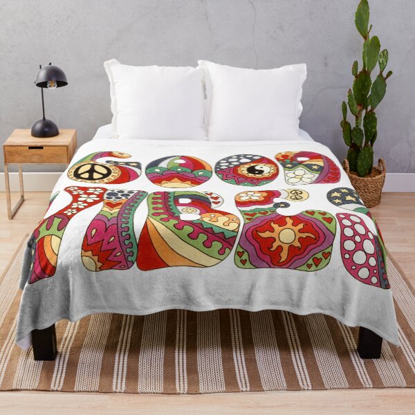 Item preview, Vintage Psychedelic Good Vibes Art White– Retro Hippie Rainbow Groovy Peace Design designed and sold by Kellie Espie Art.