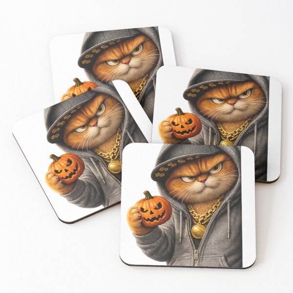 Item preview, Angry Orange Cat Holding Jack-o'-Lantern | Urban Halloween Cat Art designed and sold by Grump and Co.
