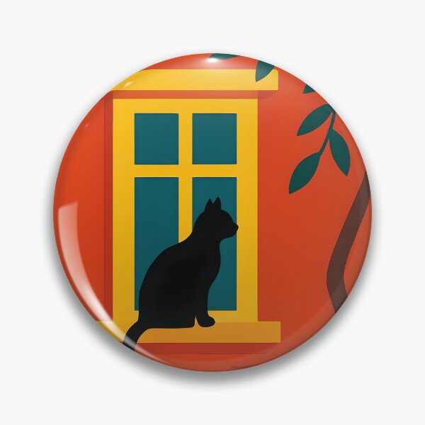 Item preview, Black Cat on Window Sill Red Wall Art designed and sold by daldadesign.