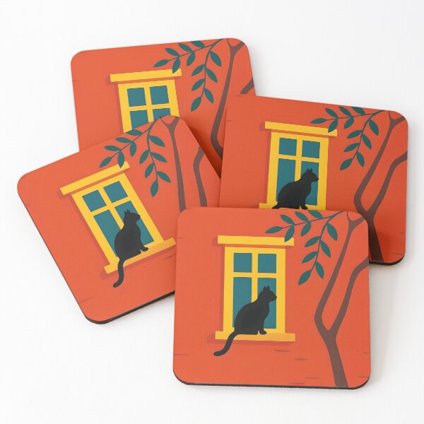 Item preview, Black Cat on Window Sill Red Wall Art designed and sold by daldadesign.