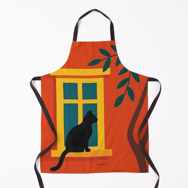 Item preview, Black Cat on Window Sill Red Wall Art designed and sold by daldadesign.