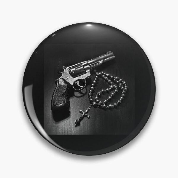Item preview, Revolver and Rosary Black and White Symbolic Art designed and sold by inkoutninja.