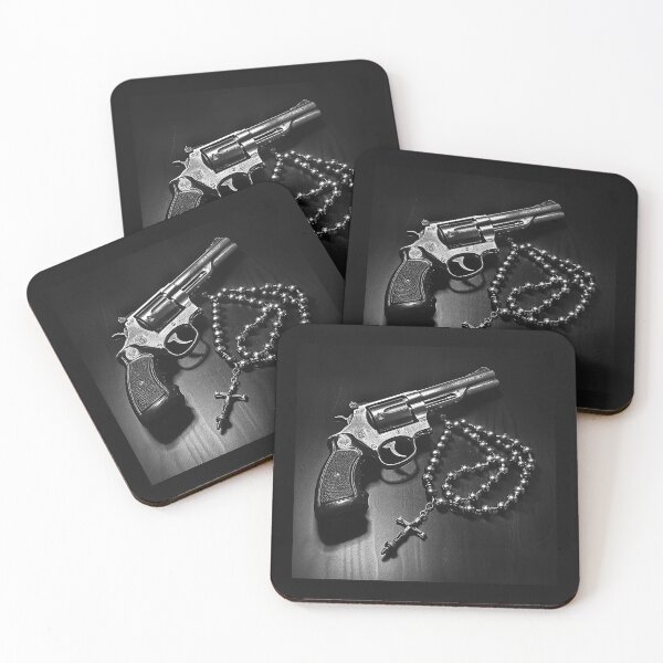 Item preview, Revolver and Rosary Black and White Symbolic Art designed and sold by inkoutninja.