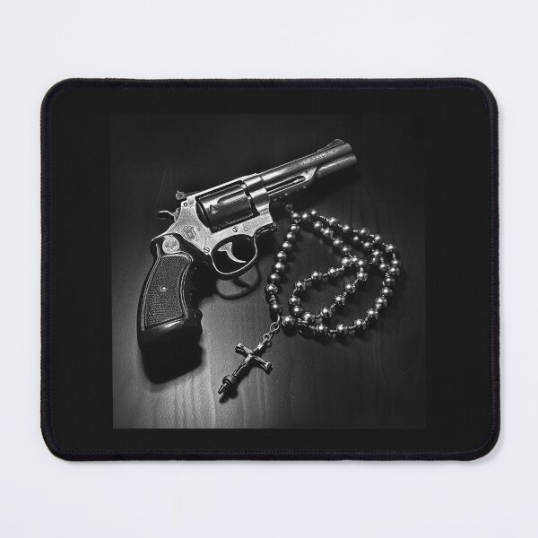 Item preview, Revolver and Rosary Black and White Symbolic Art designed and sold by inkoutninja.
