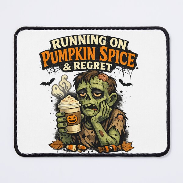 Item preview, Running on Pumpkin Spice & Regret – Funny Zombie Halloween Design designed and sold by Shadowframe Studios.