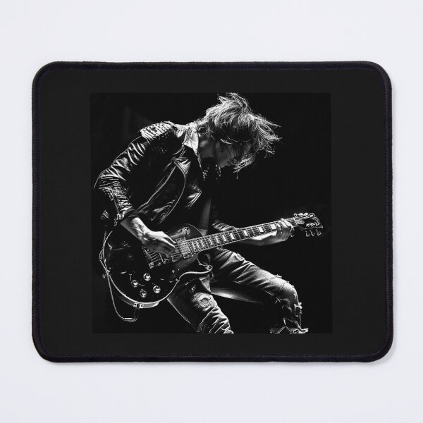 Item preview, Black and White Rock Guitarist in Leather Jacket designed and sold by inkoutninja.