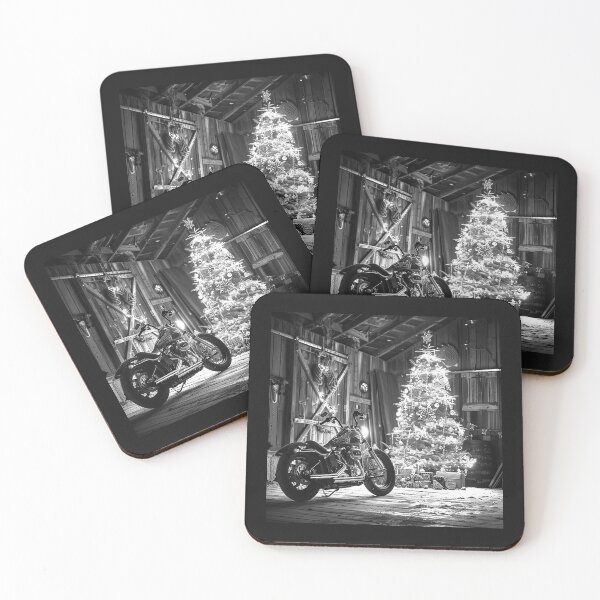 Item preview, Christmas Motorcycle in Rustic Barn Black and White Art designed and sold by inkoutninja.