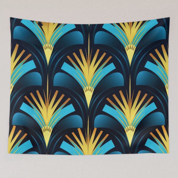 Item preview, Blue, Aqua And Bright Golden Art Deco Pattern designed and sold by DEC02.