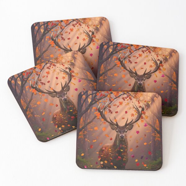 Item preview, Majestic Autumn Stag – Deer Forest Wildlife Wall Art with Falling Autumn Leaves designed and sold by DreamyWallVibes.