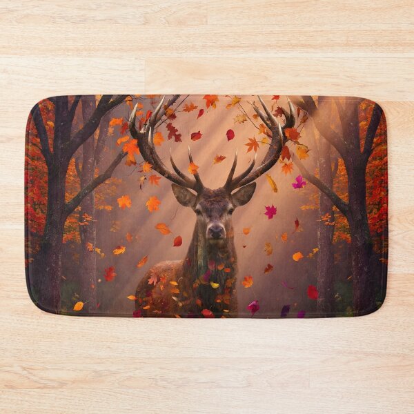 Item preview, Majestic Autumn Stag – Deer Forest Wildlife Wall Art with Falling Autumn Leaves designed and sold by DreamyWallVibes.