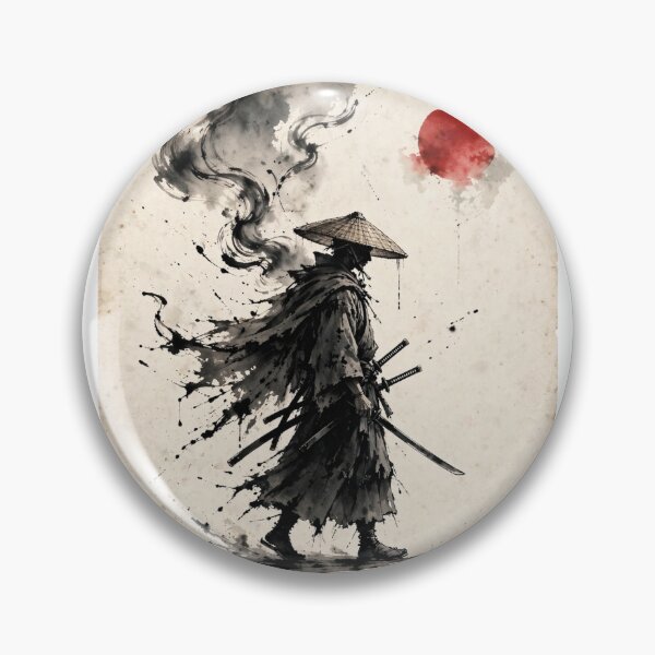 Item preview, Lone Samurai Under Red Enso Sun – Japanese Warrior Ink Wash Art designed and sold by     Justin N Studio.