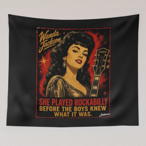Item preview, Wanda Jackson Queen of Rockabilly Fire Red Gold Vintage Poster Art designed and sold by Artisticanvas.