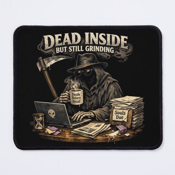 Item preview, Dead Inside but Still Grinding – Grim Reaper Funny Halloween Design designed and sold by Shadowframe Studios.