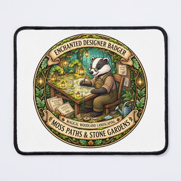 Item preview, Enchanted Designer Badger | Moss Paths & Stone Gardens | Woodland Landscape Architect | Cottagecore Garden Planner Gift designed and sold by MrDev.