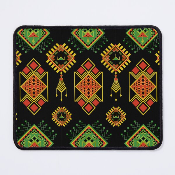 Item preview, Vibrant Red Green and Yellow Aztec Tribal Pattern on Black designed and sold by Aumpuk.